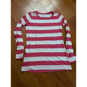 Lacoste Womens Pink White Stripe Long Sleeve Crew Neck Shirt Top Size‎ 40